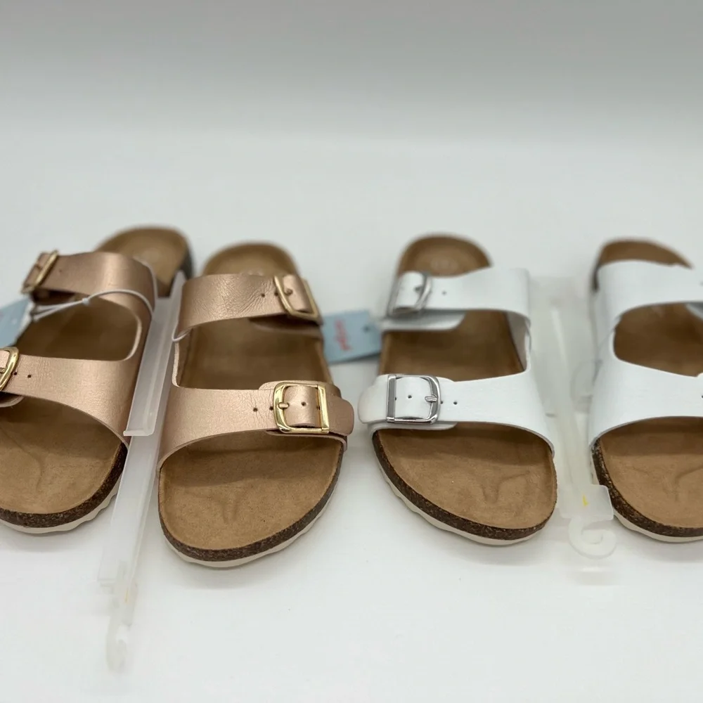 Cat And Jack Slip On Slide Sandal Kids White and Gold Girls Combo Deal